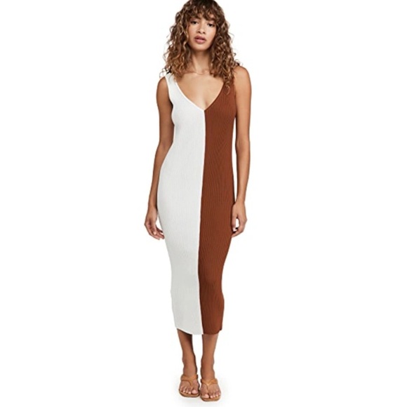 Staud Dana block dress in cream and brown EUC - Picture 1 of 11
